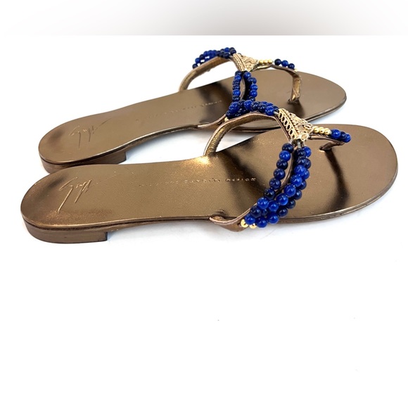 Giuseppe Zanotti gold sandas with blue beads embellishment - Picture 2 of 5